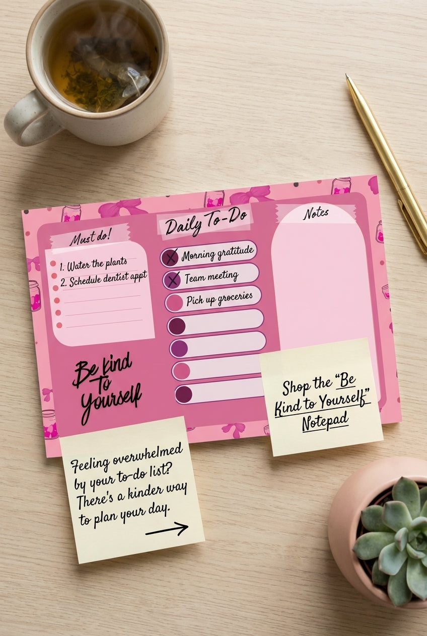 Daily To-Do Notepad – “Be Kind to Yourself” Edition
