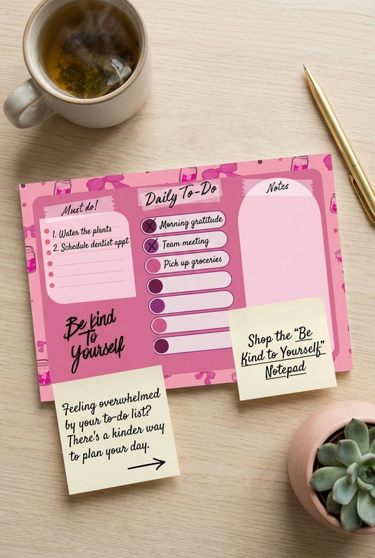 Daily To-Do Notepad – “Be Kind to Yourself” Edition