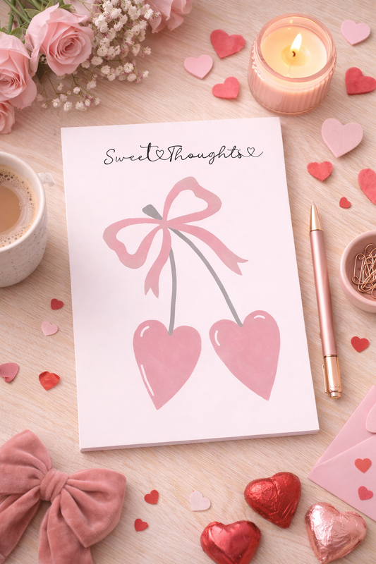 “Sweet Thoughts” Valentine Notepad — Heart Bow Notepad
